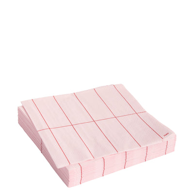 HAY Papírové ubrousky Pattern Lunch, 20 ks, Light pink / Red grid - DESIGNSPOT
