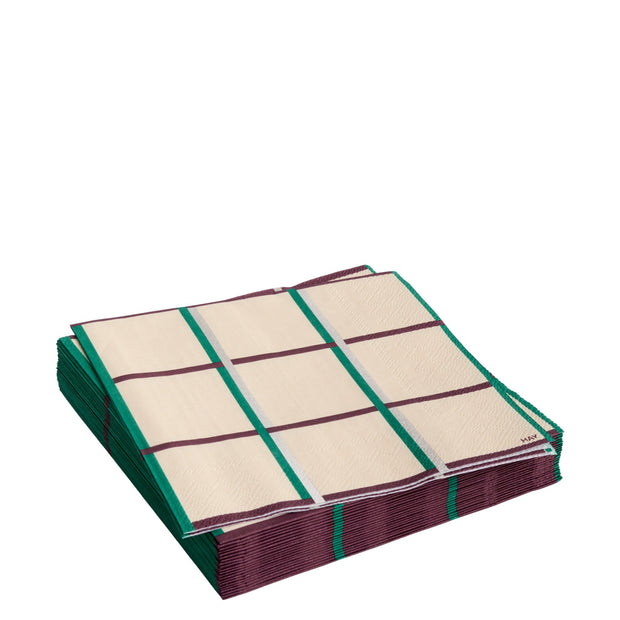 HAY Papírové ubrousky Pattern Lunch, 20 ks, Off-white, Silver / Green grid - DESIGNSPOT