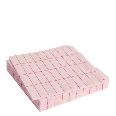 HAY Papírové ubrousky Pattern Dinner, 20 ks, Light Pink / Red grid - DESIGNSPOT