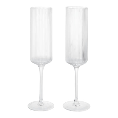 Ferm Living Skleničky na šampaňské Ripple Flutes, Clear, sada 2 kusů - DESIGNSPOT