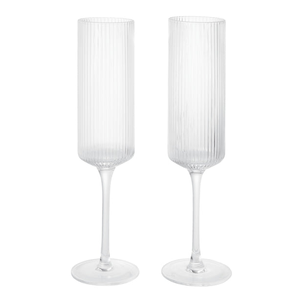 Ferm Living Skleničky na šampaňské Ripple Flutes, Clear, sada 2 kusů - DESIGNSPOT