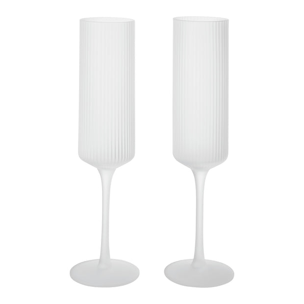 Ferm Living Skleničky na šampaňské Ripple Flutes, Frosted, sada 2 kusů - DESIGNSPOT