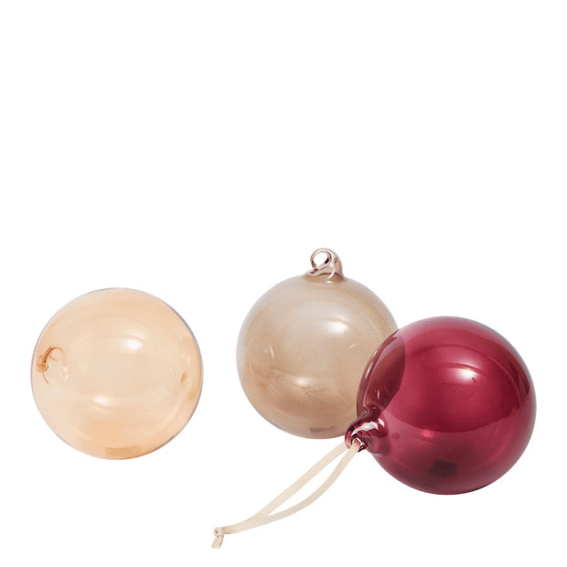 Ferm Living Skleněné ozdoby Glass Baubles, Large, Roseate Translucent, sada 3 kusů - DESIGNSPOT