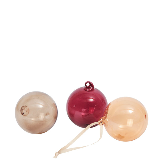 Ferm Living Skleněné ozdoby Glass Baubles, Medium, Roseate Translucent, sada 3 kusů - DESIGNSPOT