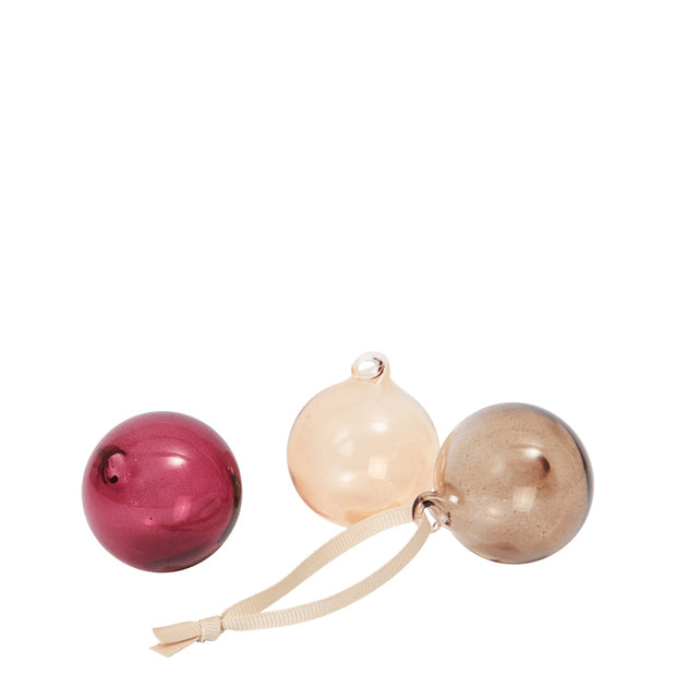 Ferm Living Skleněné ozdoby Glass Baubles, Small, Roseate Translucent, sada 3 kusů - DESIGNSPOT
