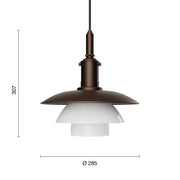 Louis Poulsen Závěsné svítidlo PH 3/3, Aged Brass / Opal - DESIGNSPOT