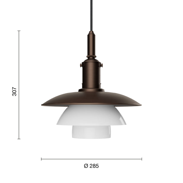 Louis Poulsen Závěsné svítidlo PH 3/3, Aged Brass / Opal - DESIGNSPOT