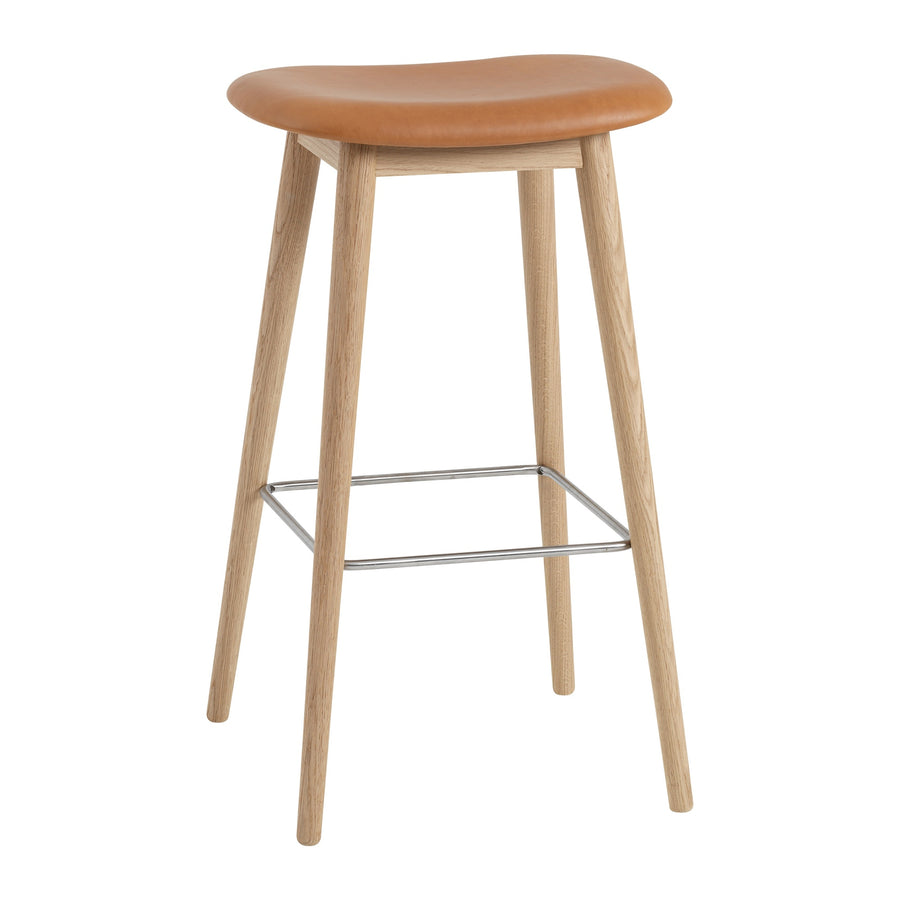 Barová stolička Fiber, Wood Base, Upholstered, Refine Leather Cognac/Oak