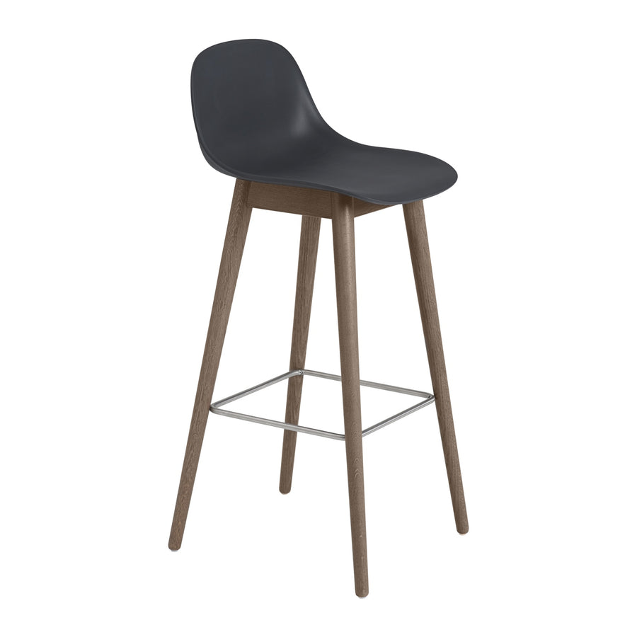 Barová stolička Fiber Bar, Wood Base, With Back, Stained Dark Brown,Black,Plastic
