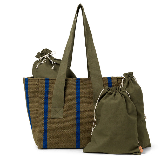 ferm LIVING Látková taška Yard Picnic, Olive / Bright Blue - DESIGNSPOT