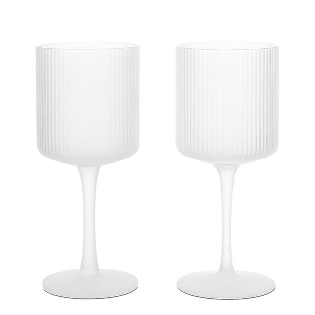 Ferm Living Skleničky na bílé víno Ripple, Frosted, sada 2 kusů - DESIGNSPOT