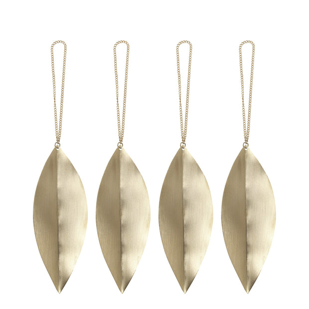 ferm LIVING Sada vánočních ozdob Leaf Brass Ornaments, 4 ks - DESIGNSPOT