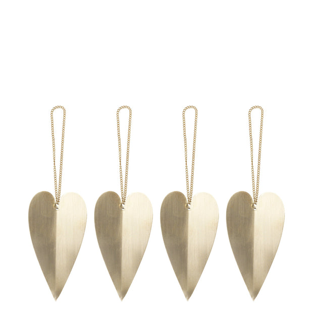 ferm LIVING Sada vánočních ozdob Heart Brass Ornaments, 4 ks - DESIGNSPOT