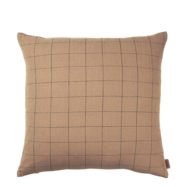ferm LIVING Polštář Brown Cotton Cushion, Grid - DESIGNSPOT